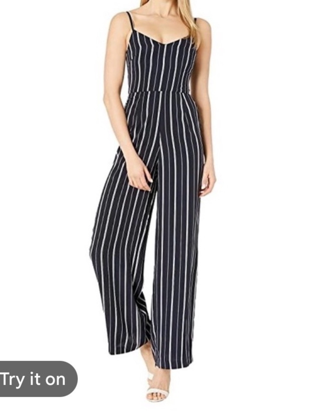 Laundry By Shelli Segal Black and White Vertical-Stripe Wide-Leg Jumpsuit